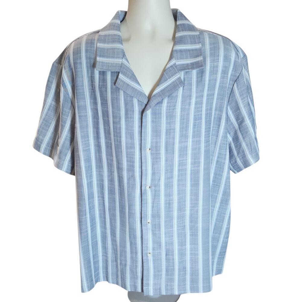 Sperry Mens XXL Gray Striped Camp Collar Short Sleeve Button Up Summer Shirt NWT